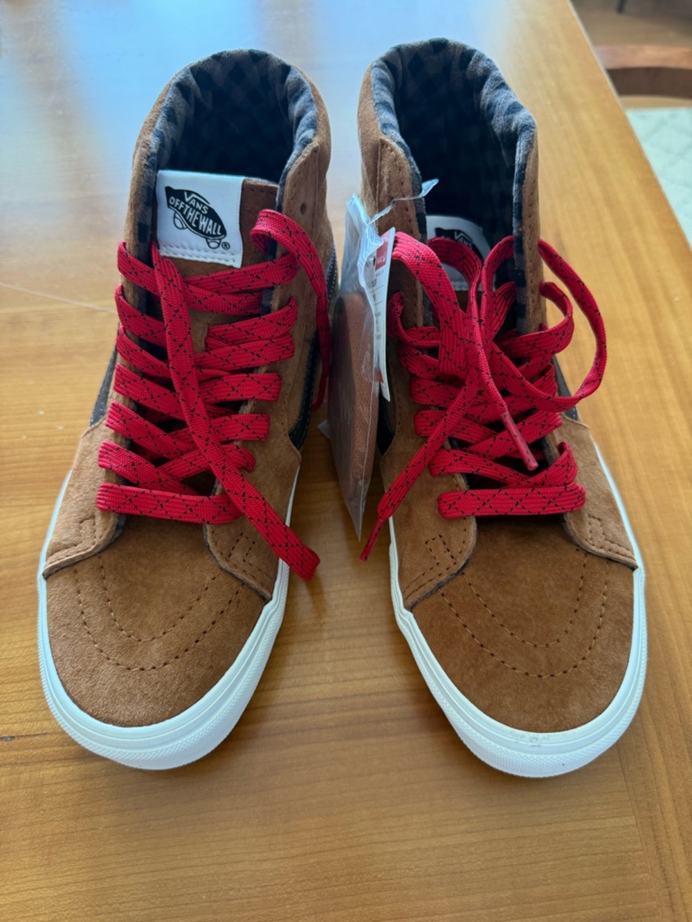 Vans Brown Suede High-Top Sneakers with Red Laces